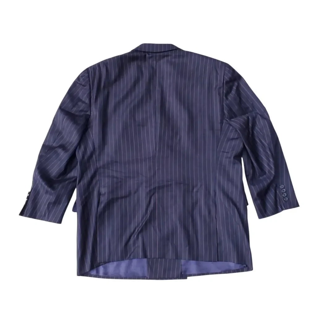 Joseph Abboud 2 Pc Suit Double Breasted Wool Navy Blue Pink Pinstripe 48R 40x28